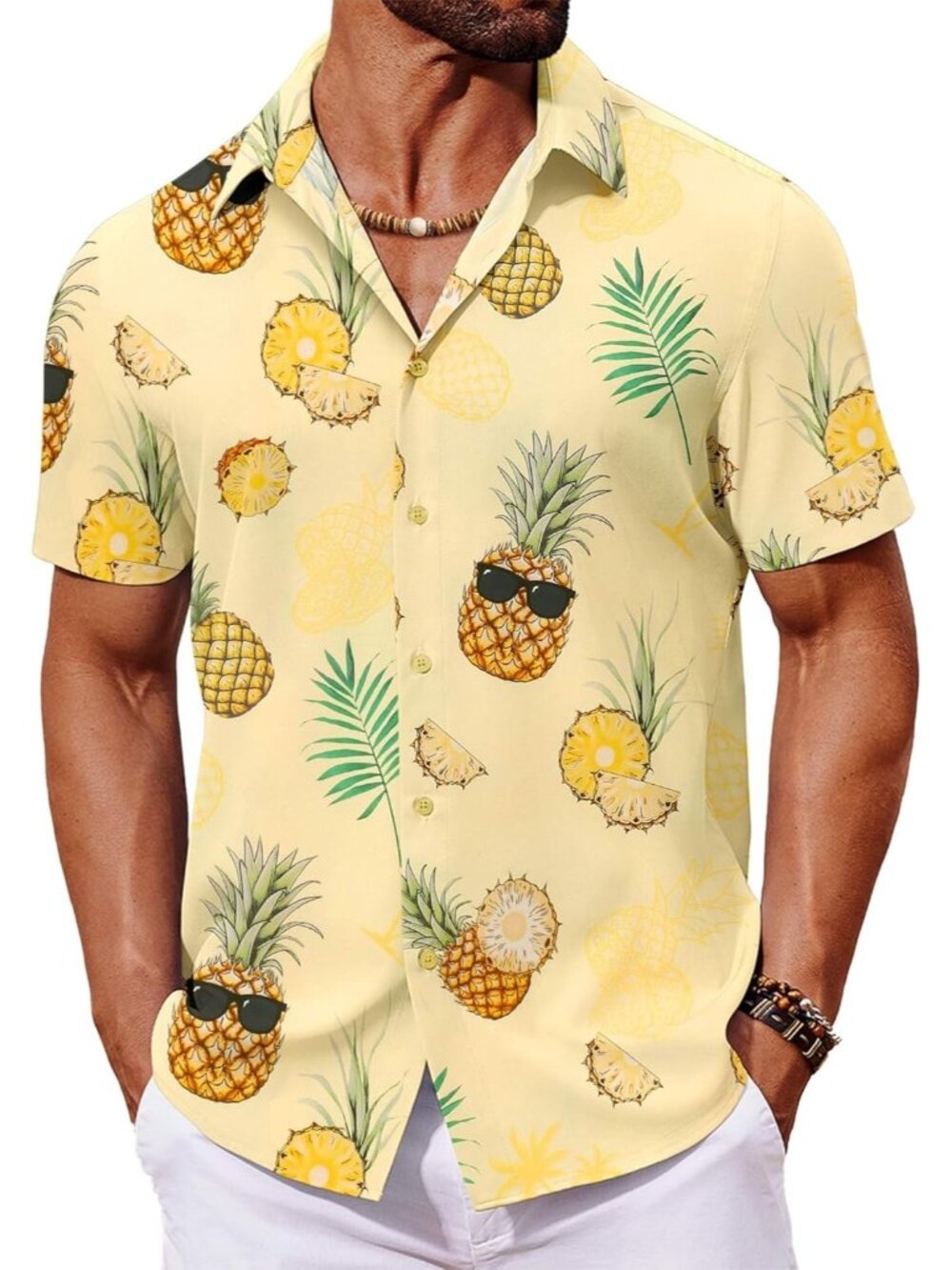 Men's Yellow Hawaiian Short Sleeve Tropical Floral Summer Button Down Shirts